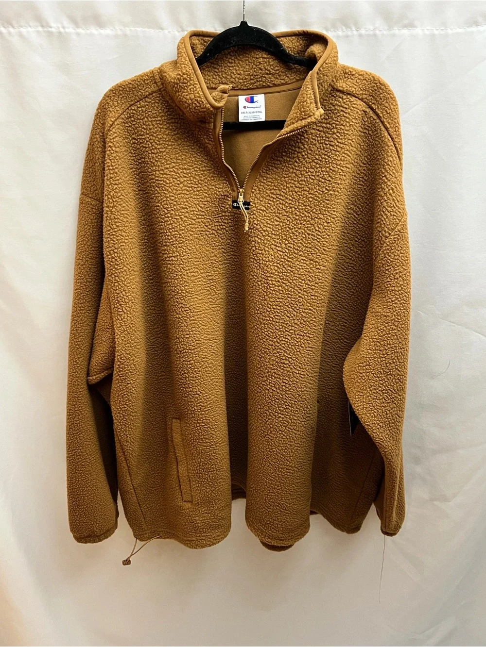 NWT Champion 3XLT Brown Sherpa Fleece 1/4 Zip Pullover Jacket Tall Pockets